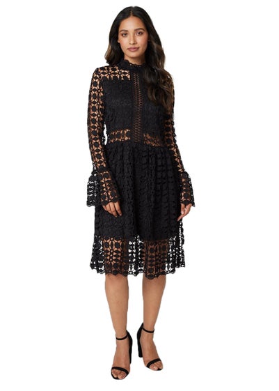 Izabel London Black Lace Semi Sheer Skater Dress