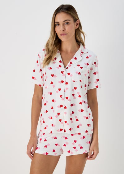 White & Pink Heart Shorts & Nightie Pyjama Set - Extra small