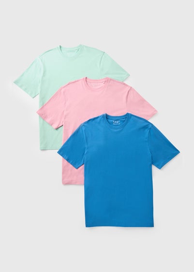 3 Pack Pink/Blue & Green Plain T-Shirt