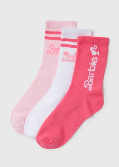 Barbie Girls 3 Pack Pink Socks - Sizes 6 - 8.5