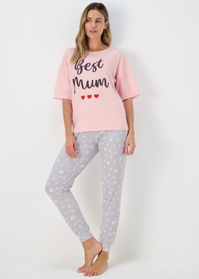 Pink & Grey Best Mum Pyjama Set - Extra small