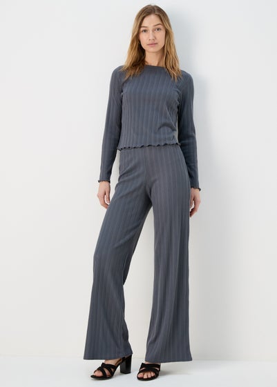 Grey Ribbed Co-Ord Trousers - Size 8