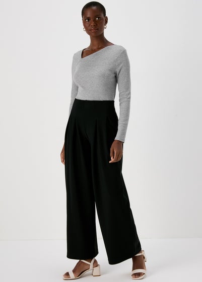 Black Pleat Front Wide Leg Trousers