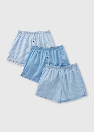 3 Pack Blue Stripe Woven Boxers