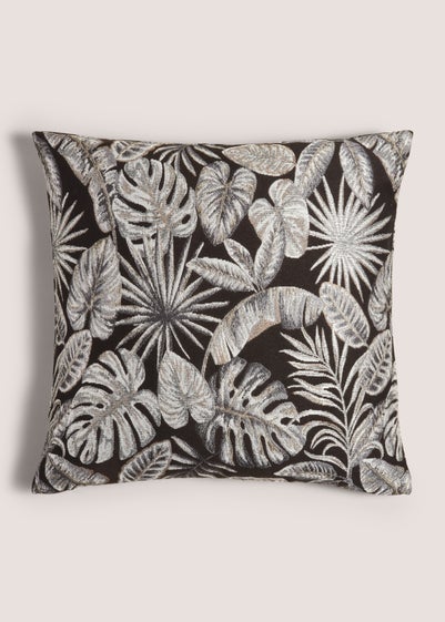 Black Leaf Print Jacquard Cushion (43cm x 43cm)