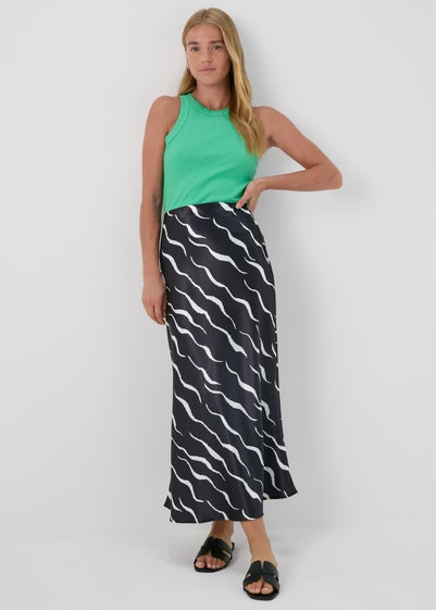 Printed Satin Midi Skirt