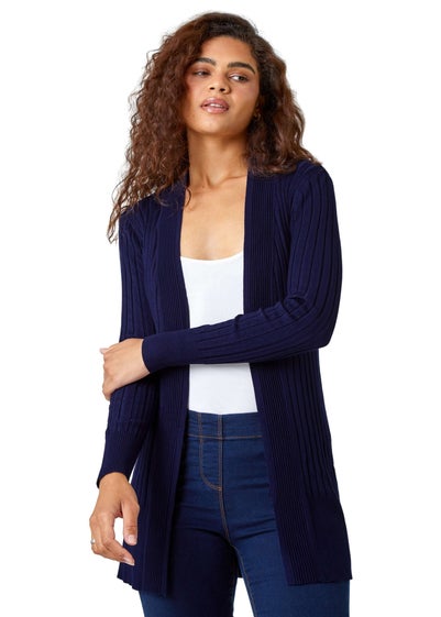 Roman Midnight Blue Longline Stretch Ribbed Cardigan