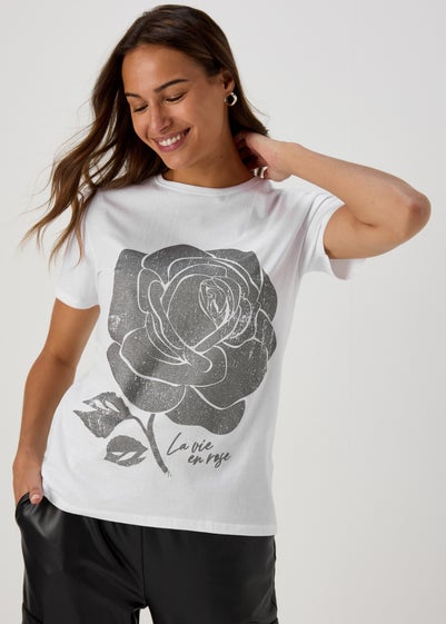 White Foil Rose T Shirt