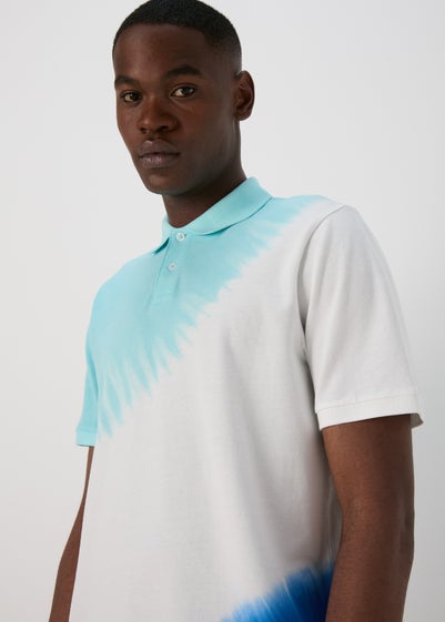 White & Blue Tie Dye Polo Shirt