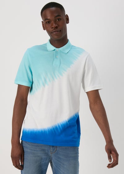 White & Blue Tie Dye Polo Shirt