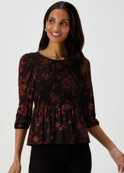 Black Shirred Bodice Top