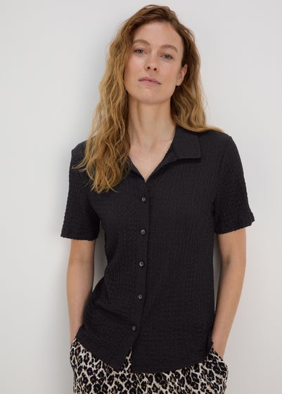 Black Textured Short Sleeve Jersey Shirt - Large
