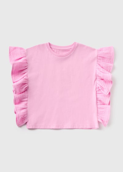 Girls Pink Double Cloth Frill T-Shirt (1-7yrs)