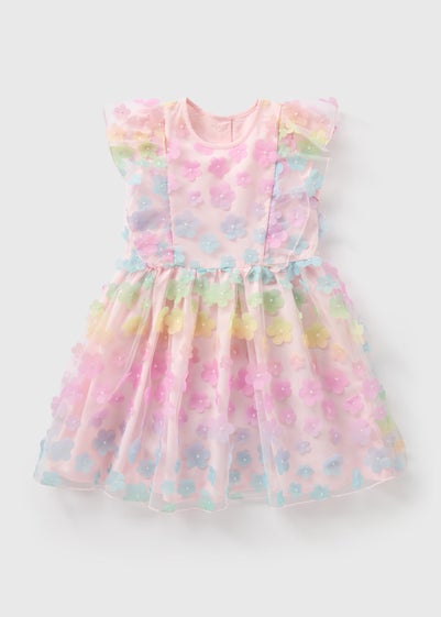 Girls Multicolour Tie Dye 3D Flower Dress (1-7yrs)