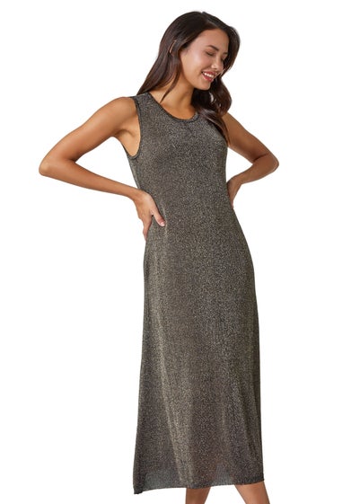 Roman Gold Sleeveless Sparkle Knitted Midi Dress