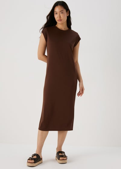 Brown Jersey Midi Dress