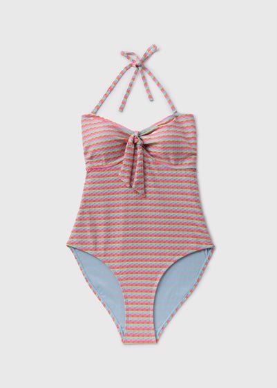 Multicolour Striped Textured Swimsuit