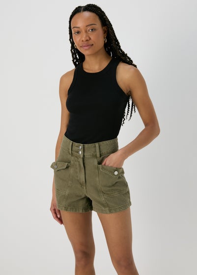 Khaki Utility Denim Shorts