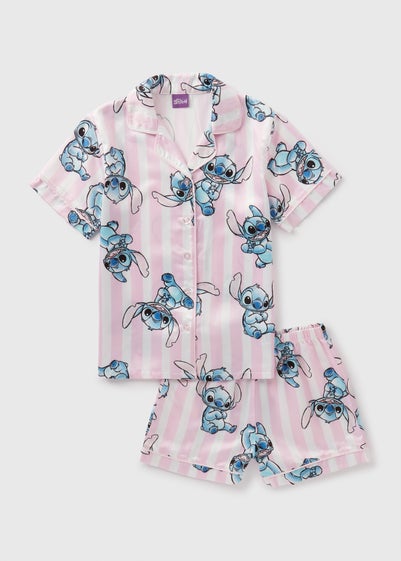 Disney Kids Pink Stitch Satin Pyjama Top & Shorts Set (4-13yrs) - Age 4 Years