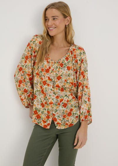 Multicoloured Floral Print Button Down Blouse Top