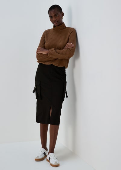 Black Cargo Midi Skirt - Size 8
