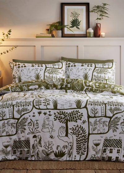 furn. Frida Abstract Floral Duvet Cover Set Green