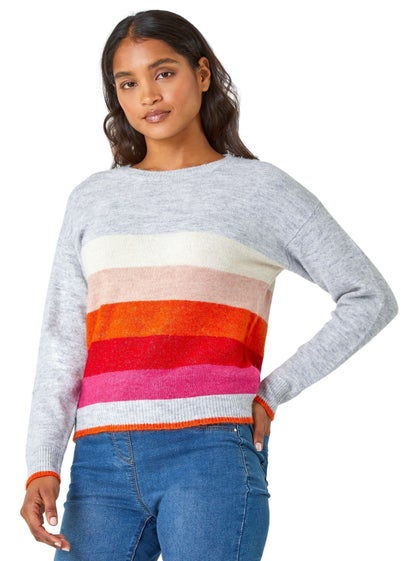 Roman Grey Stripe Print Stretch Knit Jumper