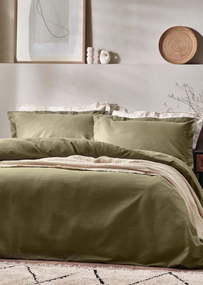 Yard Waffle Textured 100% Cotton Duvet Cover Set Olive