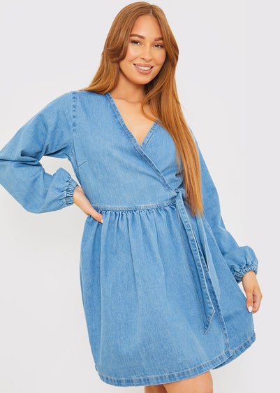 In The Style Blue Denim Wrap Dress