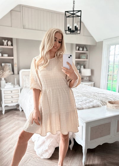 In The Style Stacey Beige Seersucker Mini Dress