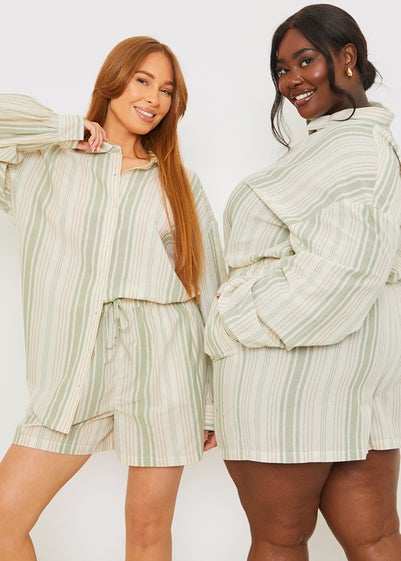 In The Style Stacey Green Stripe Co Ord Shorts