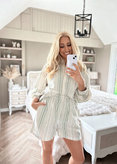 In The Style Stacey Green Stripe Co Ord Shirt