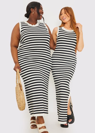 In The Style Stacey Black Knitted Stripped Maxi Dress