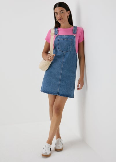 Mid Wash Denim Pinafore Dress