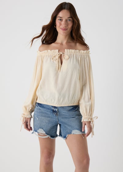 Cream Tie Neck Bardot Top