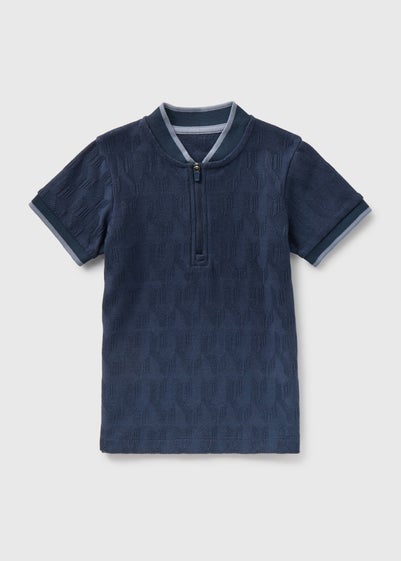 Boys Navy Baseball Zip Polo Shirt (1-7yrs)