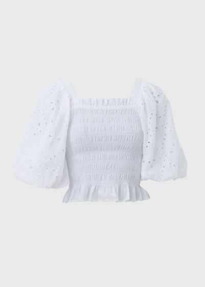 White Embroidery Puff Sleeve Blouse