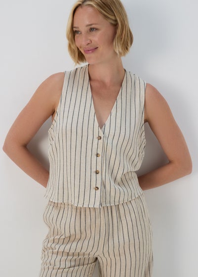 Beige Stripe Linen Button Vest - Size 18