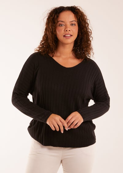 Blue Vanilla Black V-Neck Ribbed Jumper