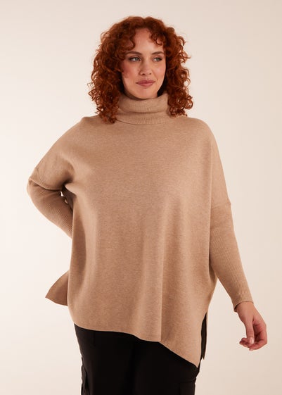 Blue Vanilla Beige Curve High Neck Boxy Jumper