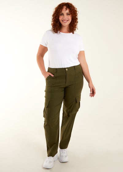 Blue Vanilla Khaki Curve Straight Leg Pocket Detail Cargo Joggers