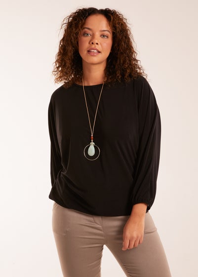 Blue Vanilla Black Batwing Necklace Elasticated Hem Top