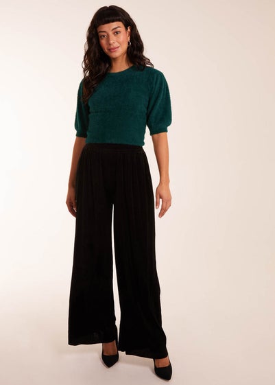 Blue Vanilla Black Wide Leg Textured Velour Trouser