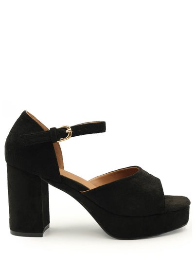 Where's That From Black Suede Marin Platform Strappy Block Heels