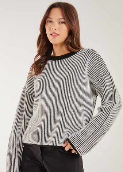 Pink Vanilla Black Striped Ribbed Long Sleeve Jumper