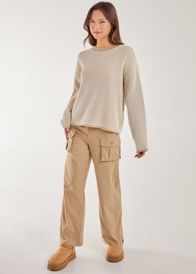 Pink Vanilla Stone Oversized Pocket Wide Leg Cargo Trousers