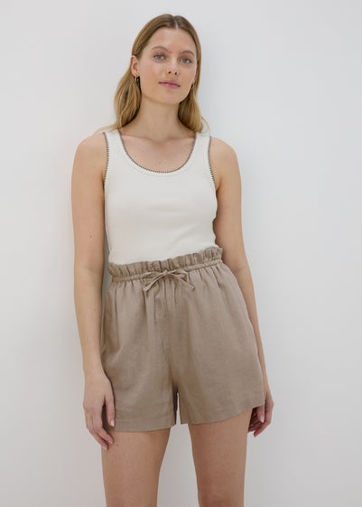 Stone Pull-On Linen Shorts