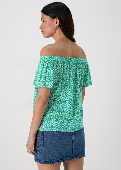 Turquoise Abstract Print Viscose Bardot Top