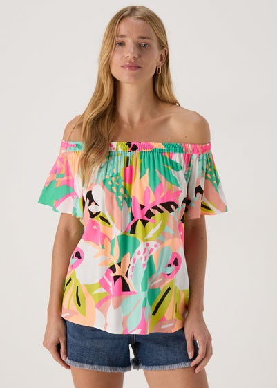 Multicoloured Tropical Viscose Bardot Top