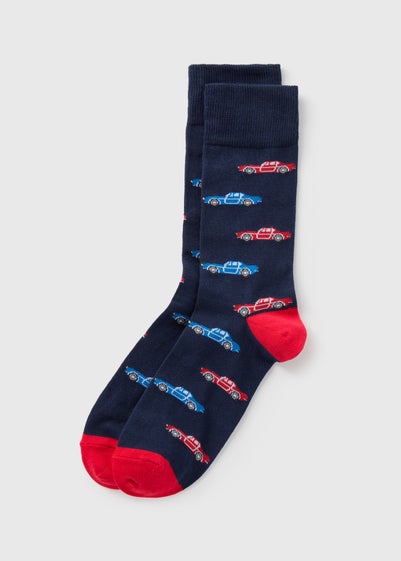 Navy Car Print Socks